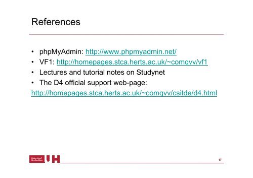 D4: Tutorial on MoWeS and phpMyAdmin - Homepages.stca.herts ...