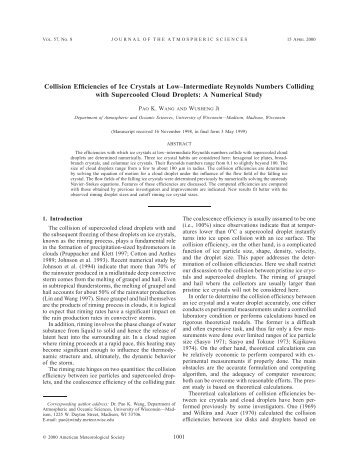 Collision Efficiencies of Ice Crystals at LowâIntermediate Reynolds ...