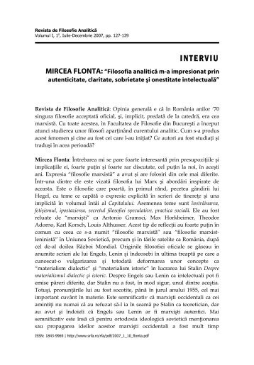 MIRCEA FLONTA - Societatea RomÃ¢nÄ de Filosofie AnaliticÄ