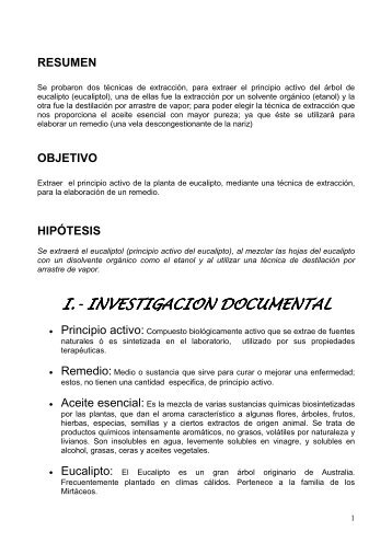 EXTRACCIÓN DE EUCALIPTOL PARA ELABORAR UN REMEDIO -1°