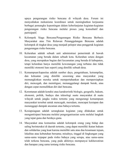 Peraturan Kepala BNPB No.01 Tahun 2012