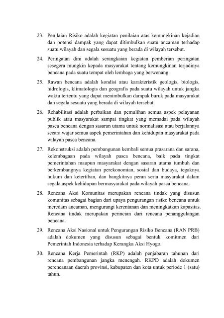 Peraturan Kepala BNPB No.01 Tahun 2012