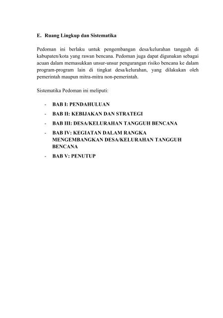 Peraturan Kepala BNPB No.01 Tahun 2012