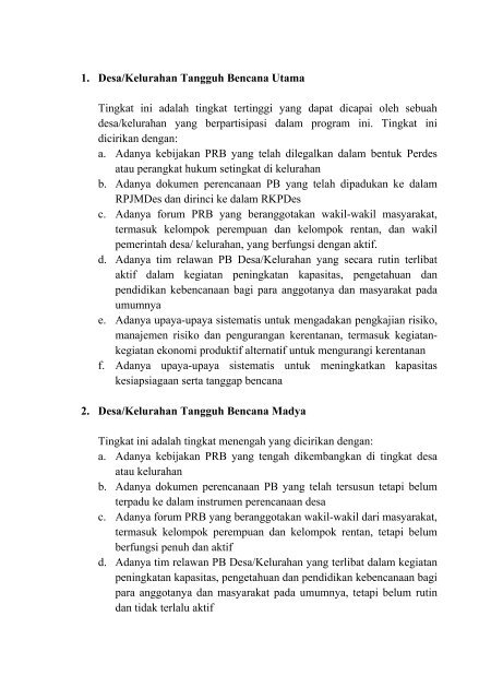 Peraturan Kepala BNPB No.01 Tahun 2012