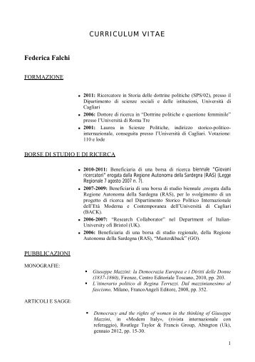 CURRICULUM VITAE Federica Falchi - Scienze Politiche