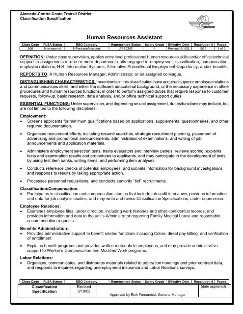 Human Resources Assistant - AC Transit