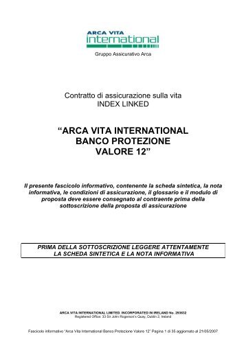 BANCO PROTEZIONE VALORE 12_def - Gruppo Assicurativo Arca