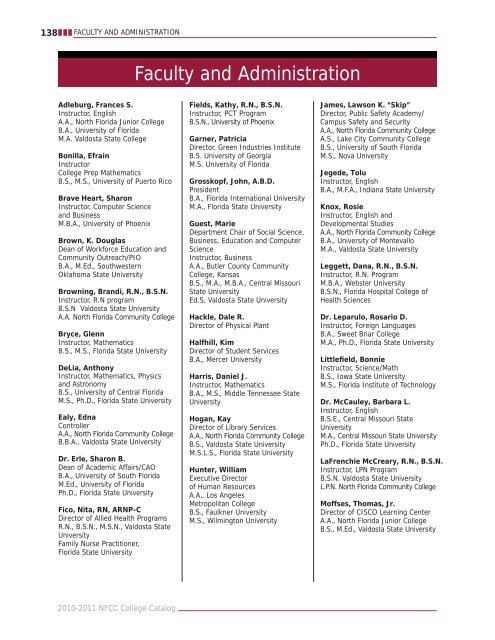 2010-2011 College Catalog - North Florida Community College