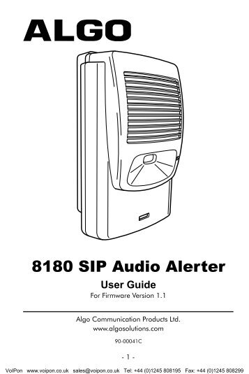 Algo 8180 SIP Audio Alerter User Guide (PDF)