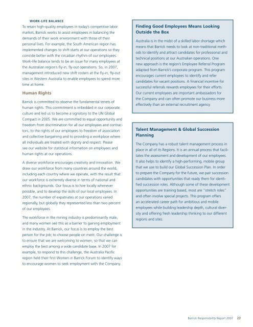 2007 Responsibility Report - English (PDF) - Barrick Gold Corporation