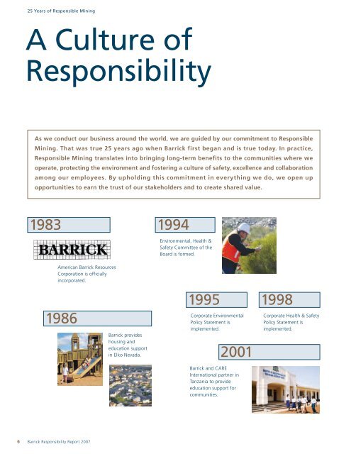 2007 Responsibility Report - English (PDF) - Barrick Gold Corporation