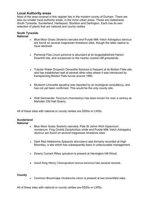 Durham Rare Plant Register - Botanical Society of the British Isles