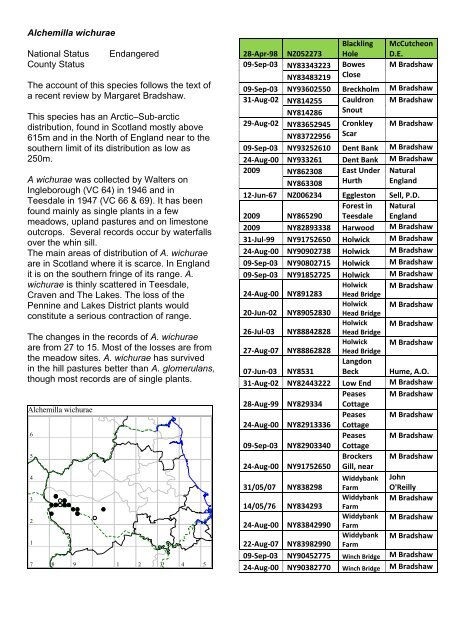 Durham Rare Plant Register - Botanical Society of the British Isles