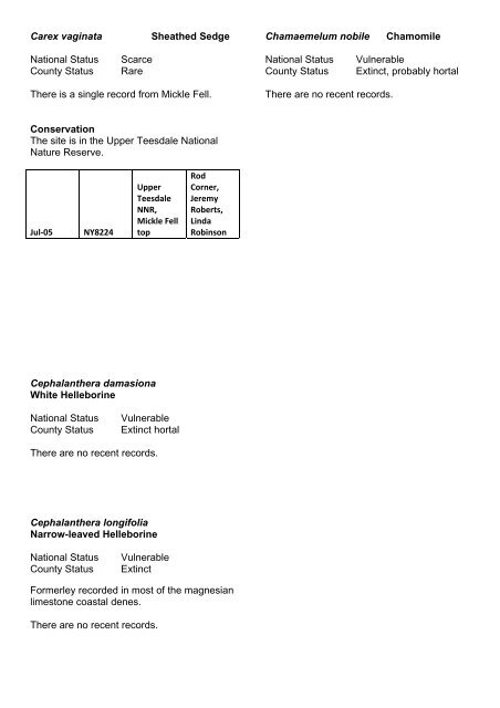 Durham Rare Plant Register - Botanical Society of the British Isles