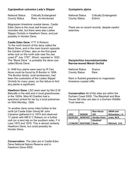 Durham Rare Plant Register - Botanical Society of the British Isles