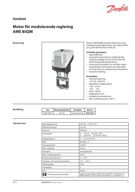 Motor fÃ¶r modulerande reglering AME 85QM