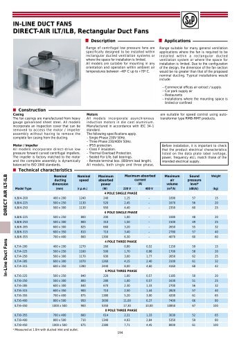 DIRECT-AIR ILT/ILB, Rectangular Duct Fans