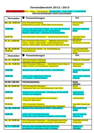 Terminübersicht 2012 / 2013 - CDU-Kreisverband Höxter