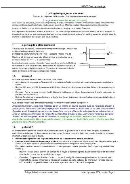 Hydrogéologie_mise à niveau 1. le parking de la place du ... - LTHE