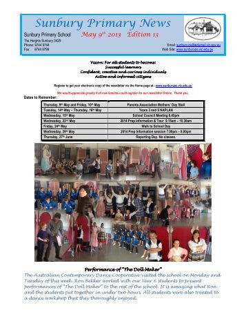 Newsletter No 13 May 9 2013 - Sunbury Primary School