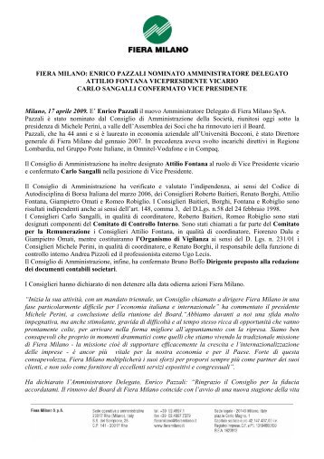 fiera milano: enrico pazzali nominato amministratore delegato attilio ...