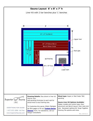 Sauna Layout 6' x 8' x 7' h - Superior Sauna & Steam