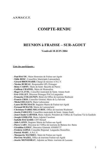 COMPTE-RENDU REUNION Ã  FRAISSE â SUR-AGOUT