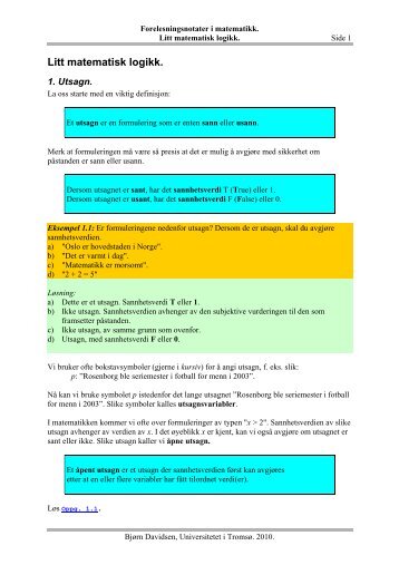 Matematisk logikk - Universitetet i TromsÃ¸