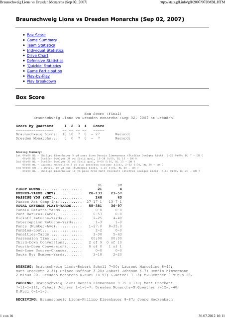 Braunschweig Lions Vs Dresden Monarchs Sep Newyorker Lions