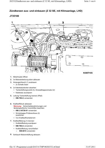 ZÃ¼ndkerzen aus- und einbauen (Z 32 SE, mit Klimaanlage, LHD ...