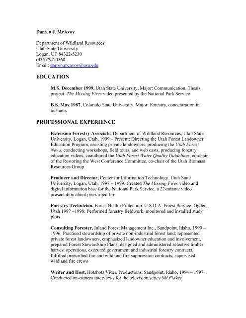 Resume - Forestry - Utah State University