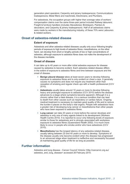 Asbestos-related Disease Indicators.indd - Safe Work Australia