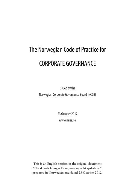 The Norwegian Code of Practice for Corporate Governance - Statoil