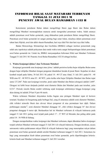 informasi hilal saat matahari terbenam tanggal 31 juli ... - BMG - BMKG