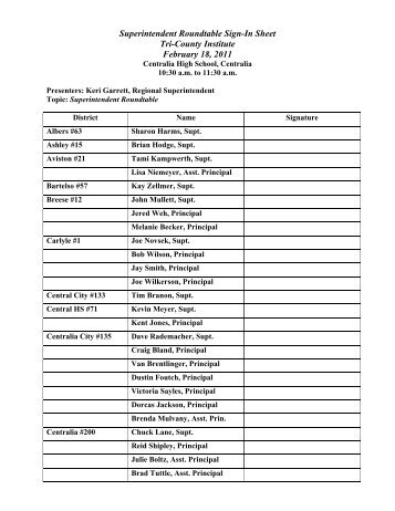 Superintendent Roundtable Sign-In Sheet Tri-County ... - ROE #13