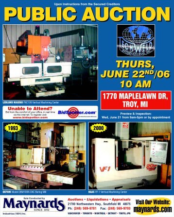 Preview & Inspection: Wed, June 21 from 9am - Maynards Industries