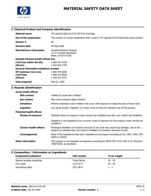 MATERIAL SAFETY DATA SHEET