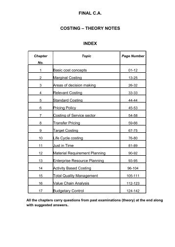 FINAL C.A. COSTING â THEORY NOTES INDEX - Master Minds