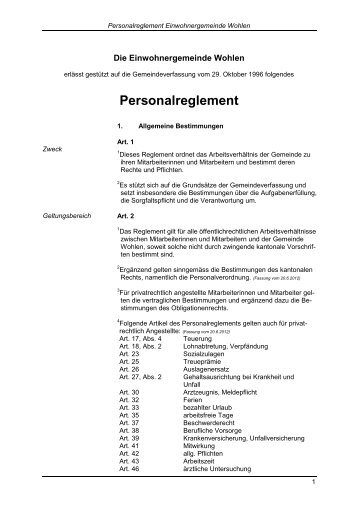 Personalreglement - Einwohnergemeinde Wohlen