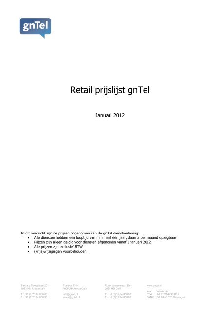 gnTel retail prijslijst januari 2012