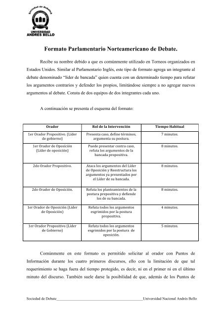 Formato Parlamentario Norteamericano - Universidad AndrÃ©s Bello