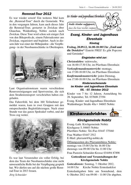 Kirchgemeinde Ehrenhain - Gemeinde Nobitz