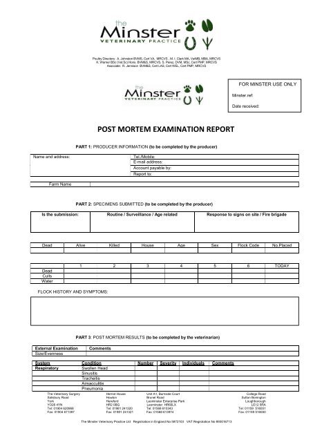 Post Mortem Form 2013 (pdf) - Minster Vets