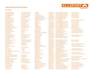 Liste der Allsport Your Size Partner