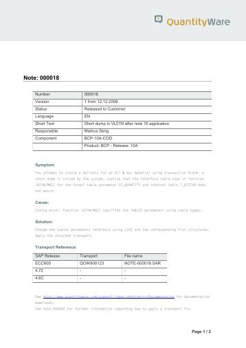 Short dump in VL01N after note 16 application - QuantityWare