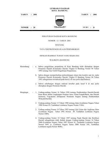 Perda Kota Bandung No.13 Tahun 2001 - Pemerintah Kota Bandung