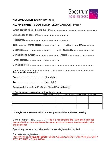 Long Stay Application Form - Spectrum Housing Group