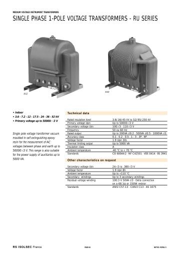 SINGLE PHASE 1-POLE VOLTAGE TRANSFORMERS - RU SERIES