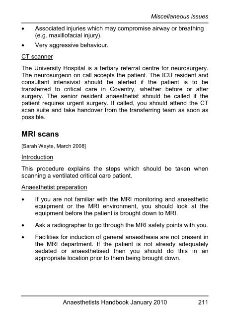 Anaesthetists Handbook - MEDICAL EDUCATION at University ...