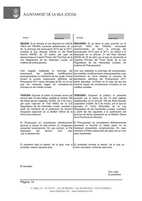 acta pleno 11.01.11 bilingÃ¼e sin datos personales - Villajoyosa